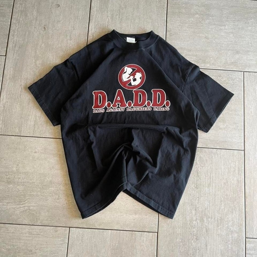 Hanes Beefy-T D.A.D.D. Dads Against Daughters Dating Black Graphic Tee 19.5x27